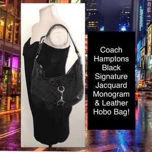 Coach Hamptons Black Signature Jacquard Hobo Bag!